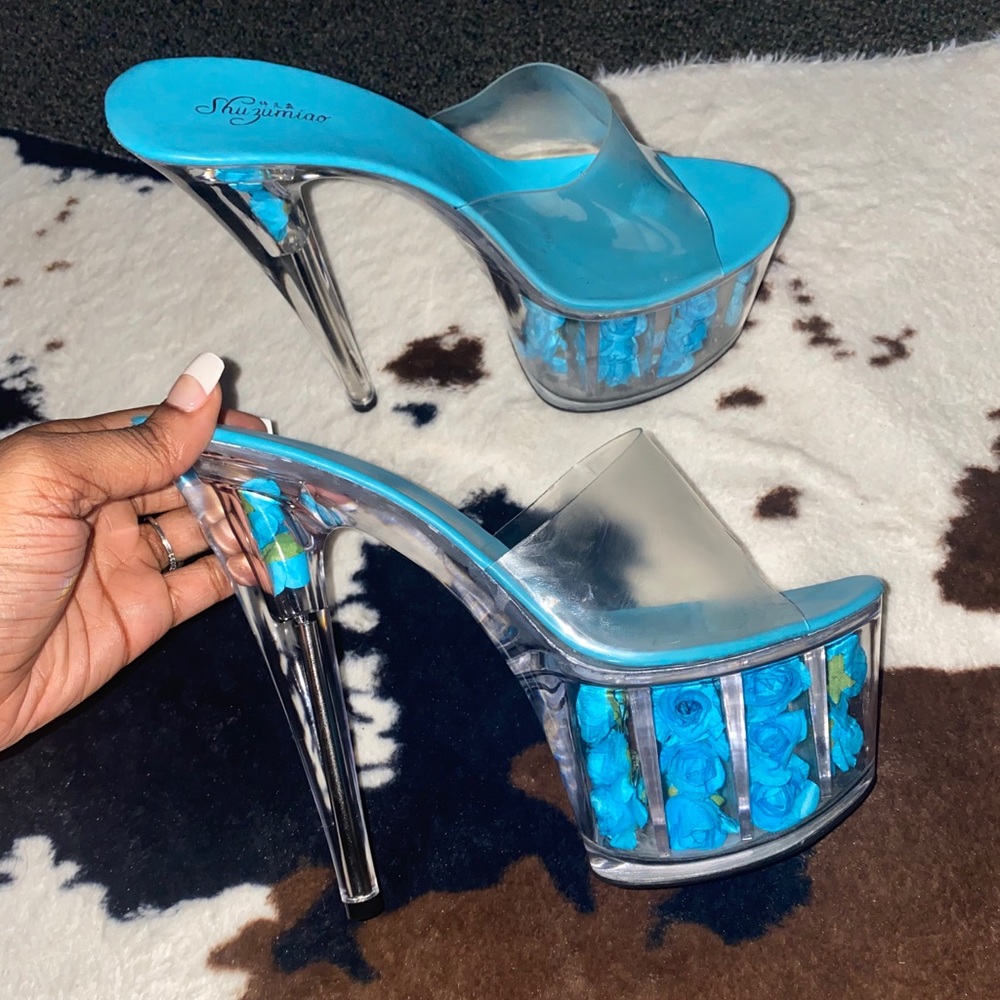 Blue Rose Platform High Heels